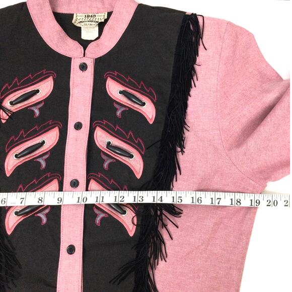 1849 Authentic Ranchwear Fringe Western Cowgirl Cropped Embroidered Pink Shirt S - Picture 10 of 13